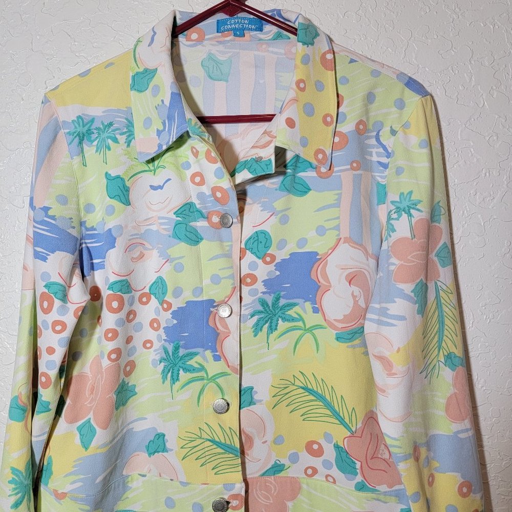 Cotton Connection Women's light cropped blazer Palm Beach Style Tropical 216